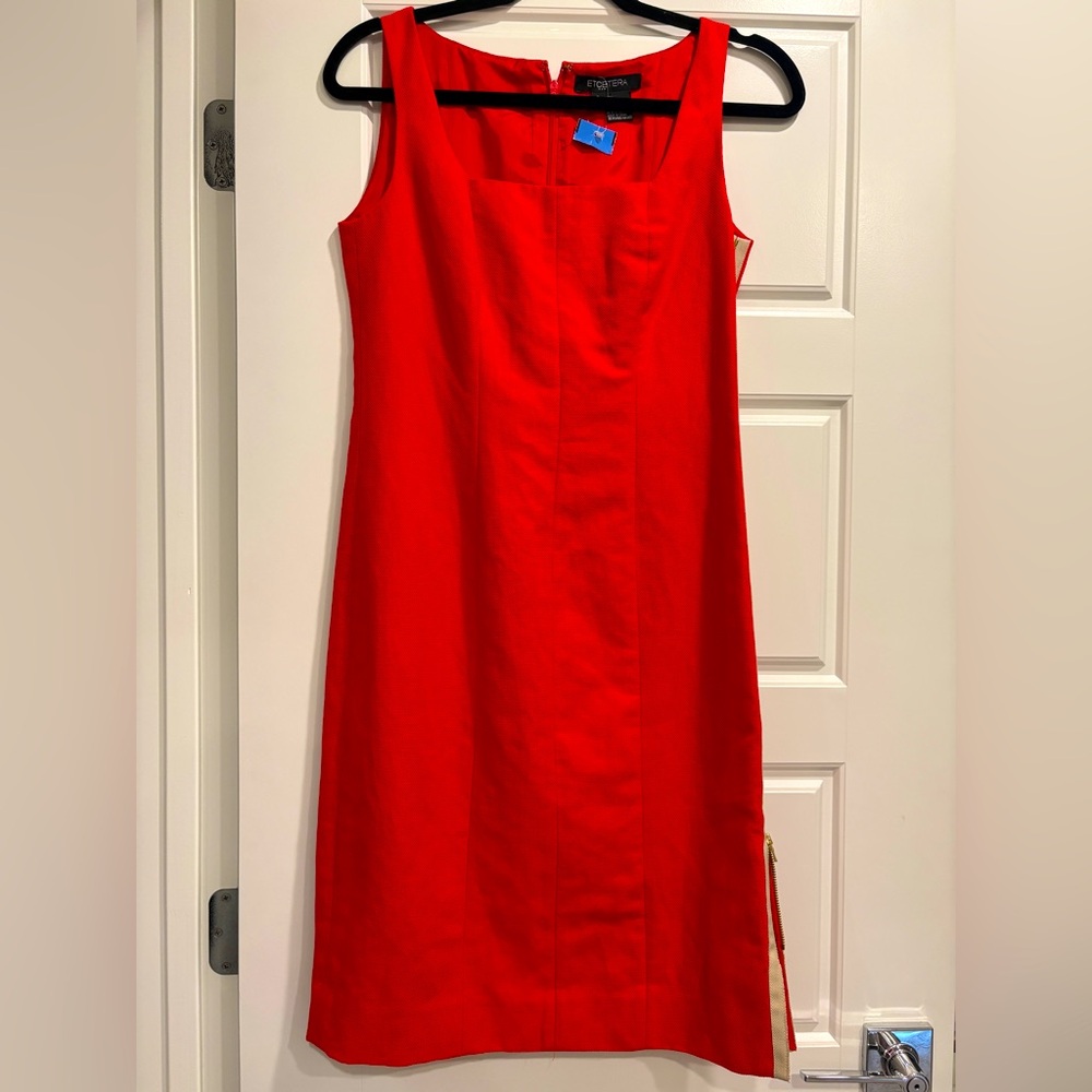 Etcetera Vintage Gogo Shift Dress Womens 2 Red Cotton Linen Retro 60s 70s Disco